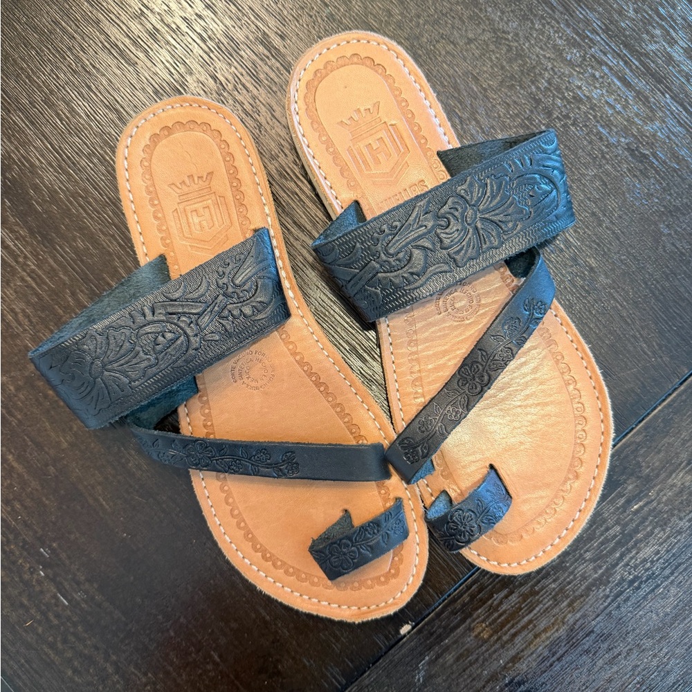 Elegant Black Embossed Sandals